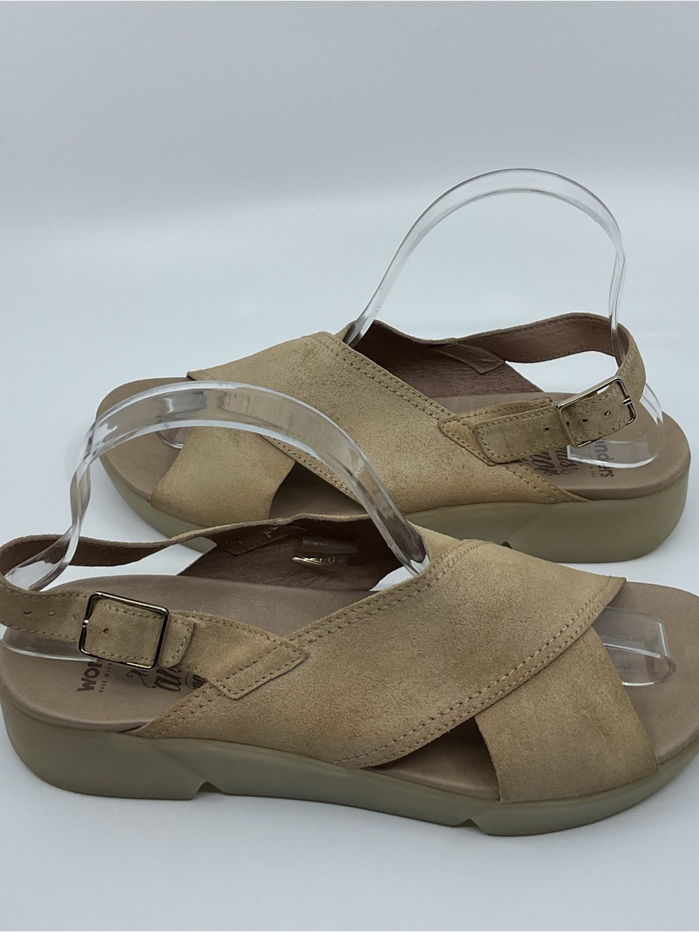 Wonders Women's Taupe Suede Cross-Strap Slingback Sandals